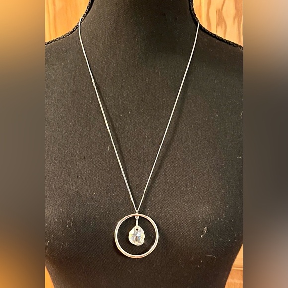 Swarovski Silver Teardrop Crystal Pendant in Circle Halo Sparkle Gift Minimalist - Picture 5 of 16